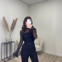 Lace Flare Sleeve Top Zwart
