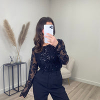 Shimmer Mesh Top Zwart