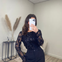 Shimmer Mesh Top Zwart