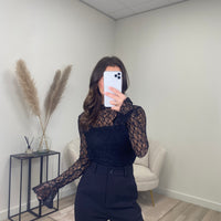Lace Flare Sleeve Top Zwart