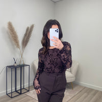 Shimmer Mesh Top Bruin