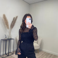 Lace Flare Sleeve Top Zwart