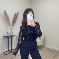 Shimmer Mesh Top Zwart