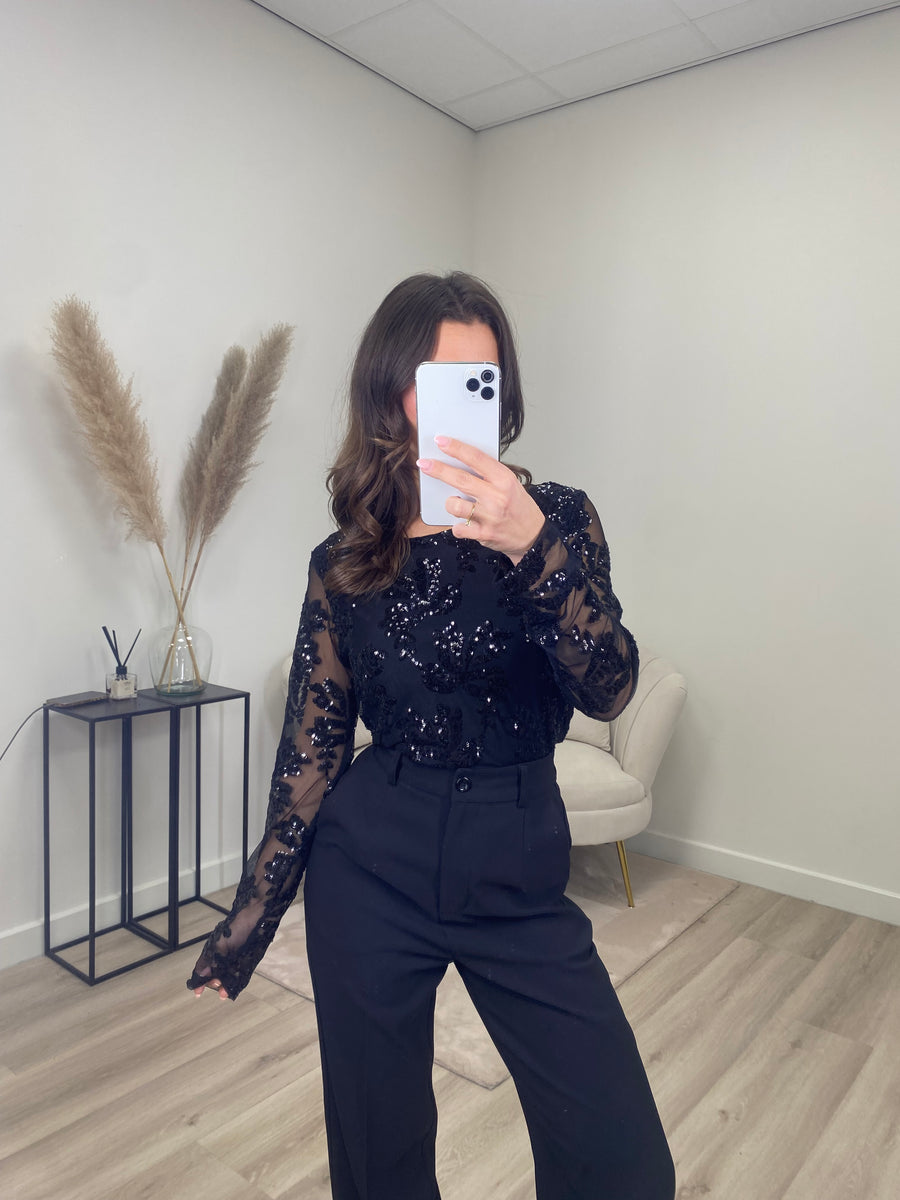 Shimmer Mesh Top Zwart