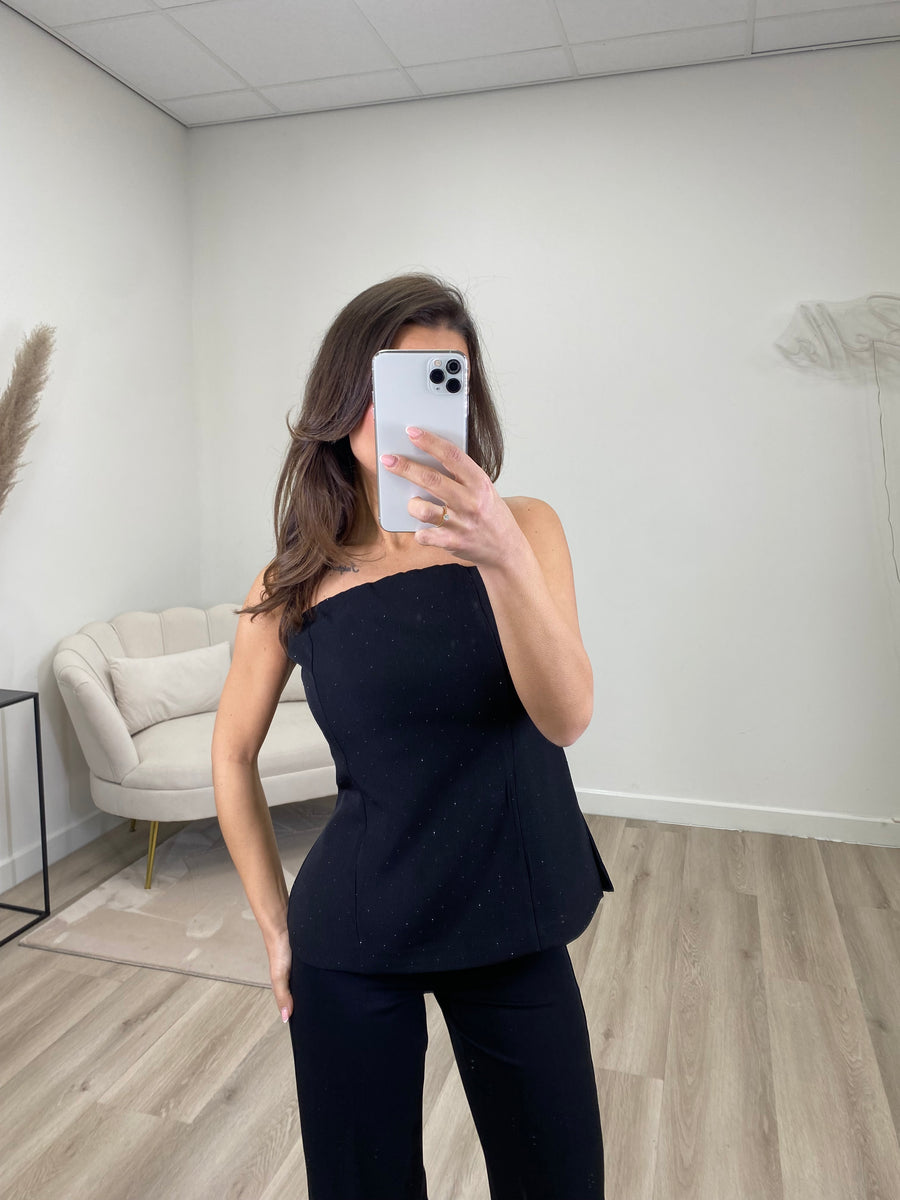 Top Stella Strass Zwart