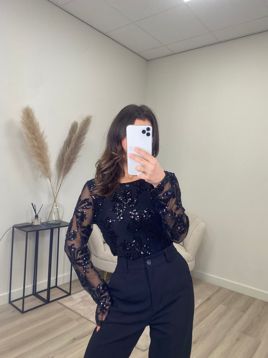 Shimmer Mesh Top Zwart