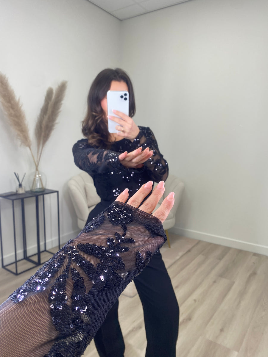 Shimmer Mesh Top Zwart