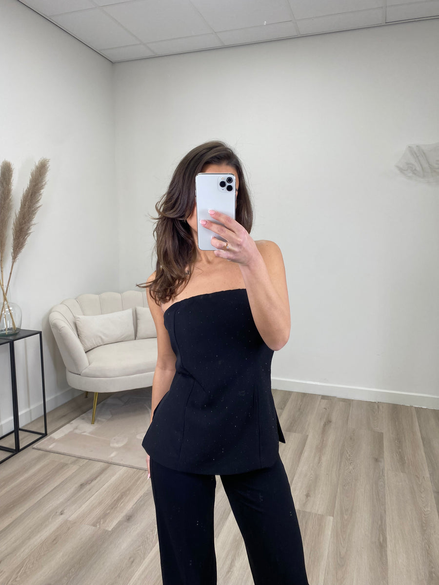 Top Stella Strass Zwart