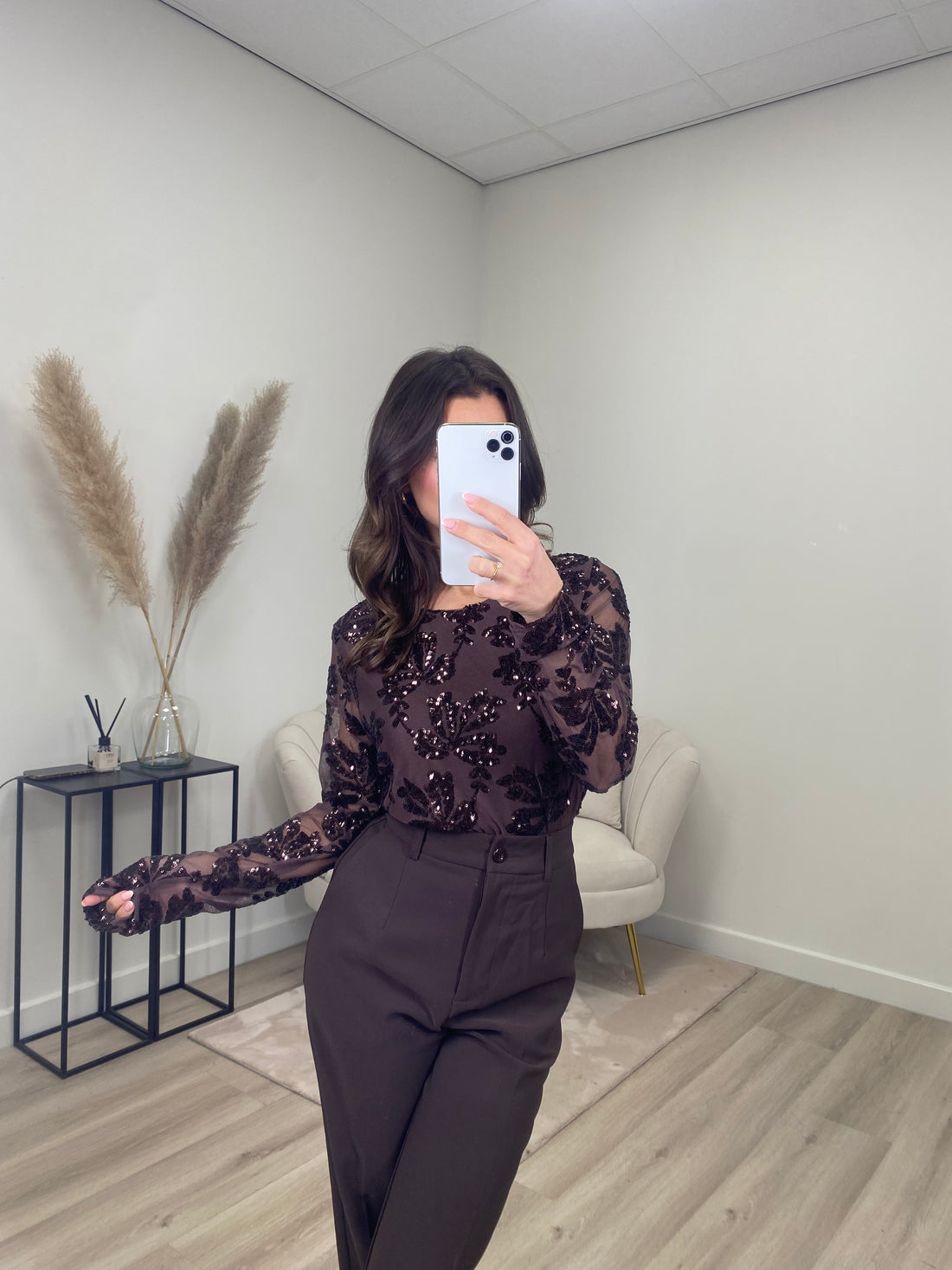 Shimmer Mesh Top Bruin