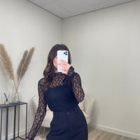 Lace Flare Sleeve Top Zwart