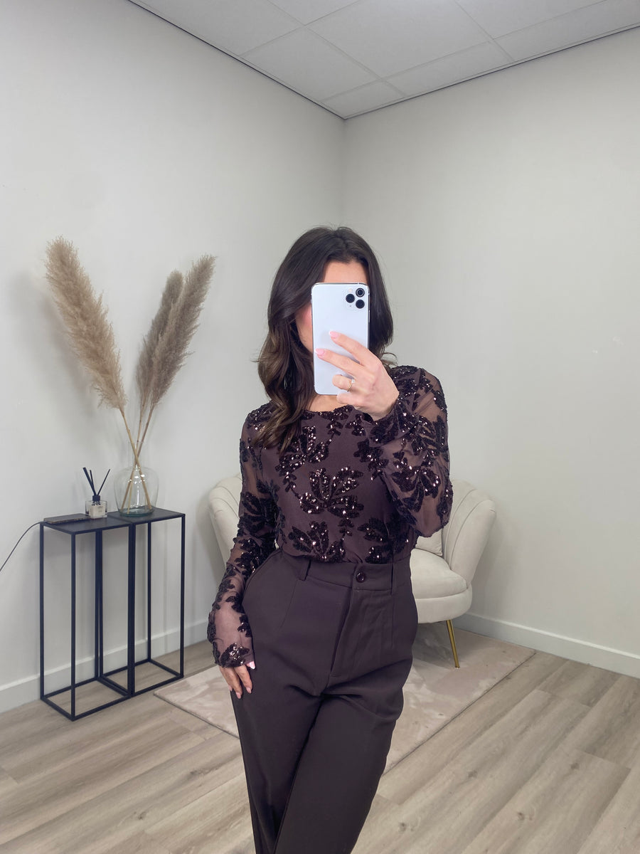 Shimmer Mesh Top Bruin