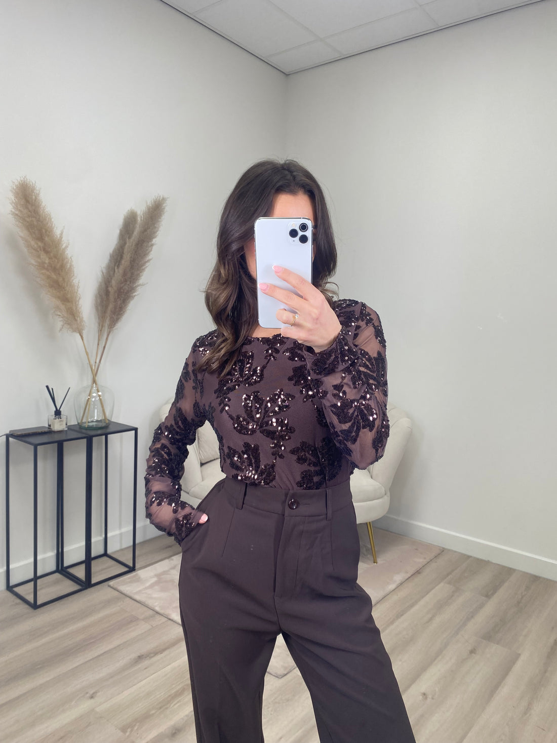 Shimmer Mesh Top Bruin