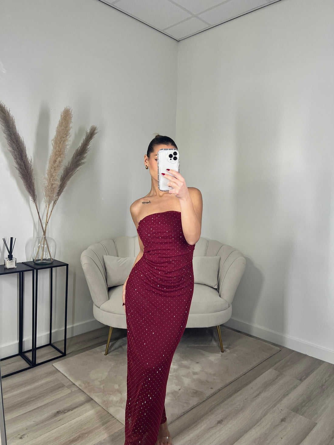 Shimmer Jurk Bordeaux