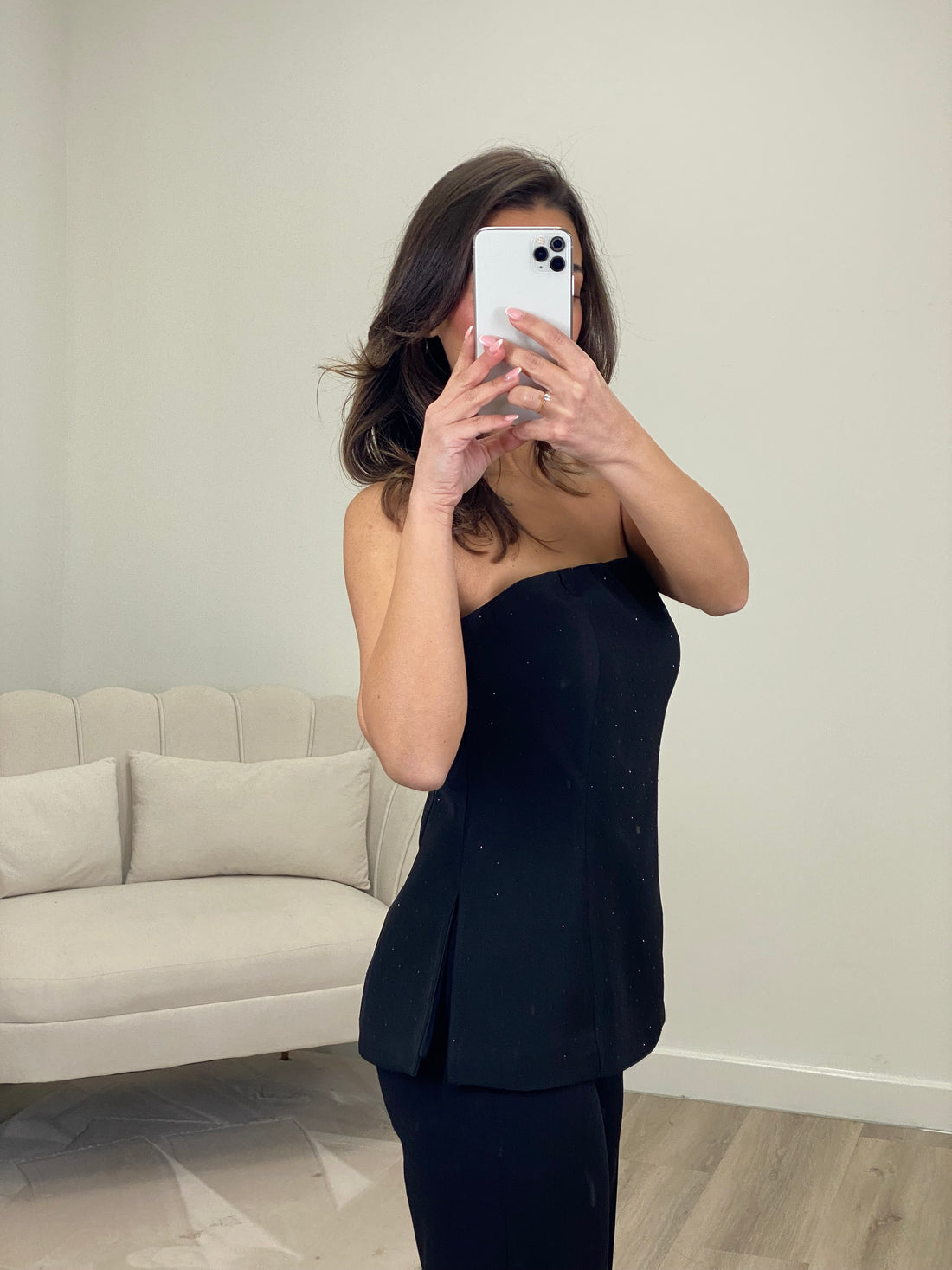 Top Stella Strass Zwart