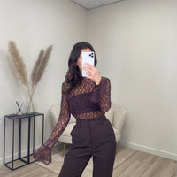 Lace Flare Sleeve Top Bruin