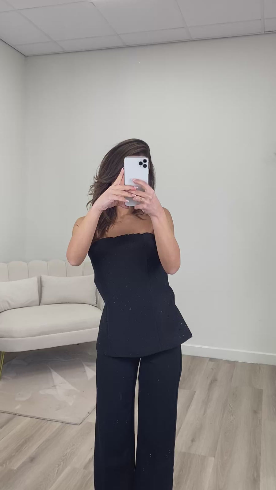 Top Stella Strass Zwart